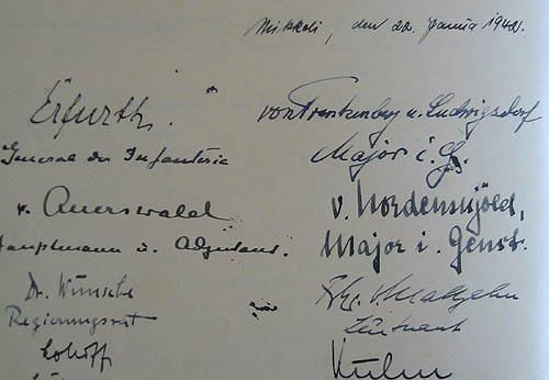 Pivys Mikkeli 22.1.1942 ja nimikirjoituksia, joissa mys Erfurth